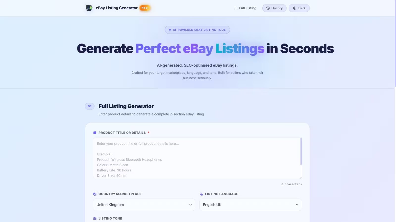 eBay AI Listing Generator Dashboard
